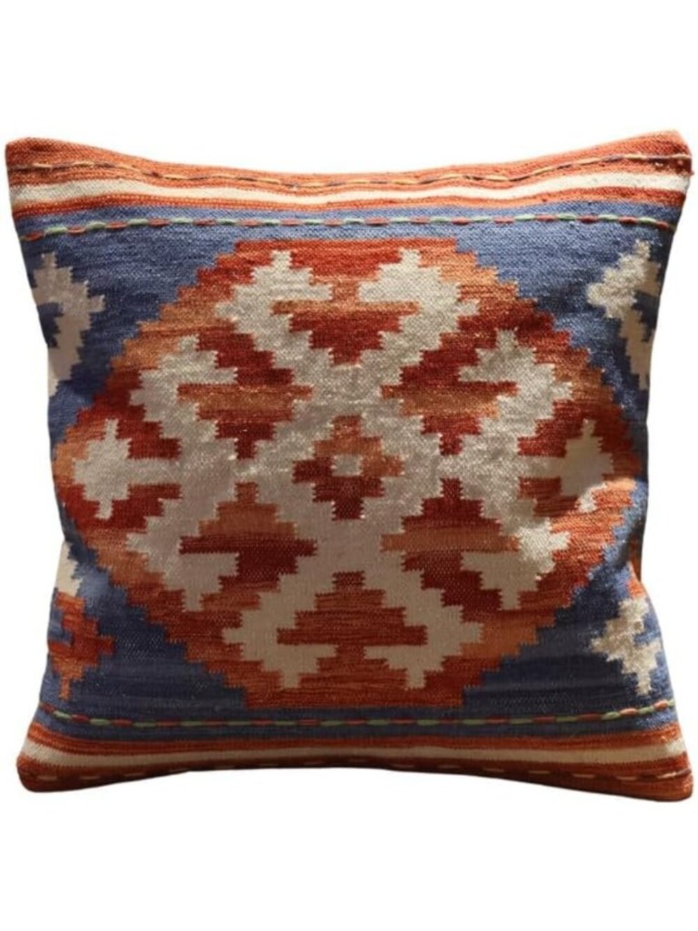 Handmade 100% Wool Kilim Pillow Cover, 18x18 Durable Cushion Case for Home Decor